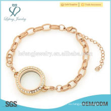 Moda 316 joyas de acero inoxidable rosa de oro cristal flotante encantos pulsera locket